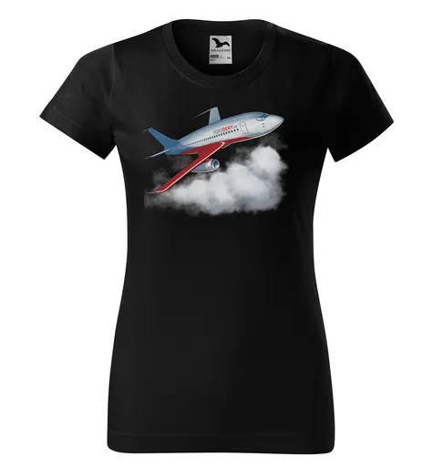 Tričko Boeing 737 (Velikost: XS, Typ: pro ženy, Barva trička: Černá)