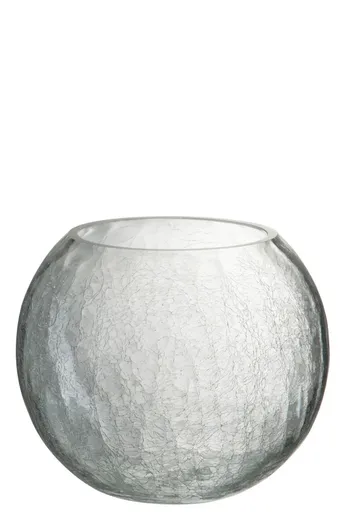 Skleněný kulatý svícen s popraskáním L - 20*20*16 cm J-Line by Jolipa