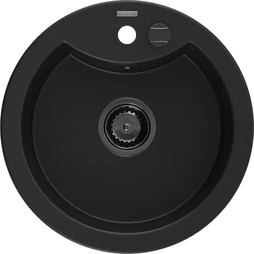 MEXEN/S Diego granitový dřez 1-miska 488 x 480 mm, černý, černý sifon 6512481000-77-B