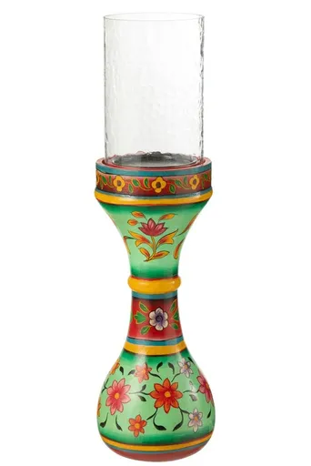 Dřevěný barevný kulatý svícen Mumbai mango wood - Ø 13*46 cm J-Line by Jolipa