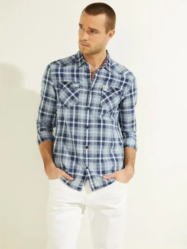 Guess pánská modrá kostkovaná košile M2GH02D4LQ2 L