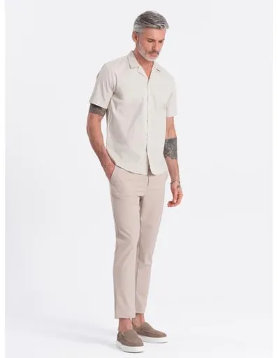 Pánská košile s krátkým rukávem a kubánským límcem V7 OM-SHSS-0168 krémová