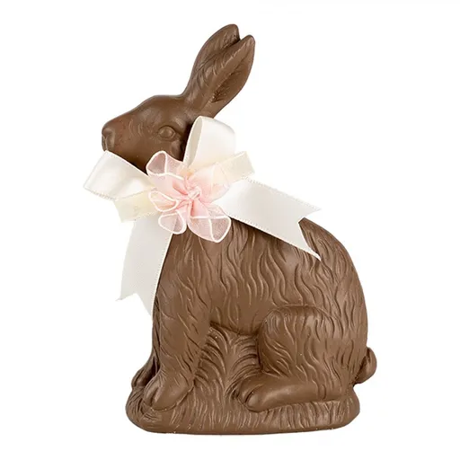Dekorace čokoládový králík s růžovou mašlí - 9*4*13 cm Clayre & Eef