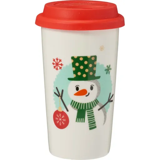 Kameninový kelímek s víčkem Sněhulák 400 ml