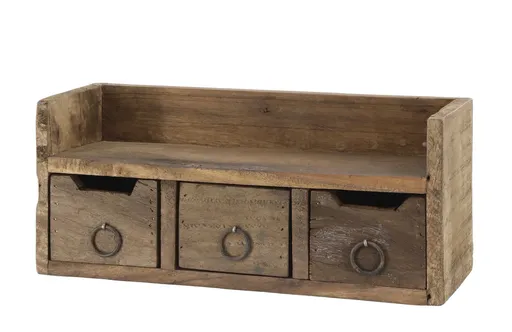 Hnědá antik dřevěná polička se šuplíčky Grimaud Unit - 36*12*15 cm 41080800