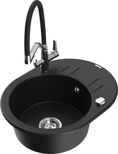 MEXEN/S Kevin granitový dřez 1-miska včetně baterie Duo, černá 6517-77-671701-07