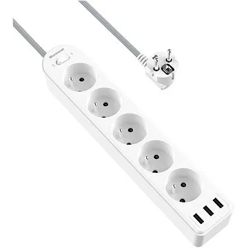 Wontravel prodlužovací přívod 230V 5 zásuvek 3 USB 1,8m 16A/4000W (WP09-E5-3U)