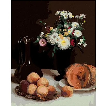 Zuty - Malování podle čísel - ZÁTIŠÍ S KARAFOU, KVĚTINAMI A OVOCEM (HENRI FANTIN-LATOUR), 80x100 cm, (HRAmmb08815nad)