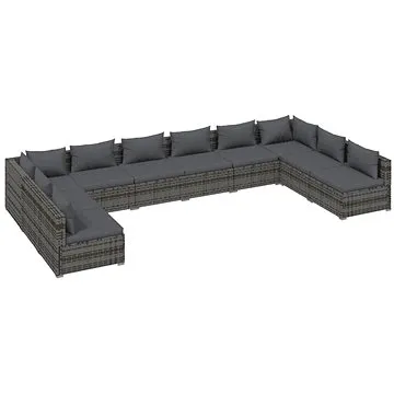 10dílná zahradní sedací souprava s poduškami polyratan šedá, 3101925 (3101925)