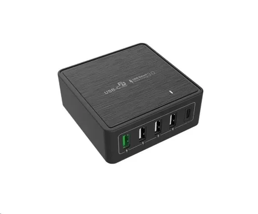 WG - Síťová nabíječka 5x USB 60W, 1x USB-A QC 3.0 + 3x USB-A Smart IC + 1x USB-C PD, černá