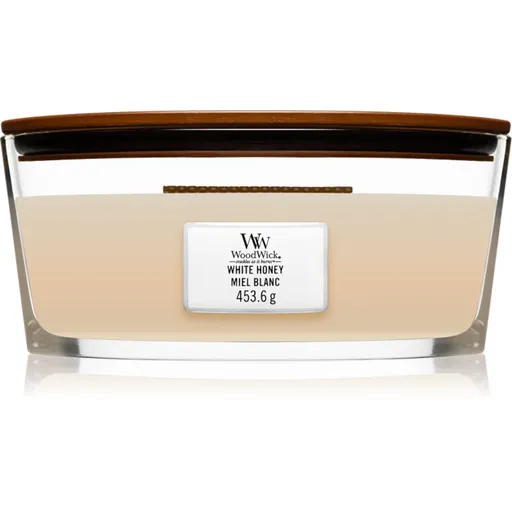Woodwick White Honey vonná svíčka s dřevěným knotem (hearthwick) 453 g