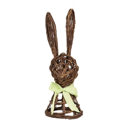 Hnědá proutěná dekorace zajíc s mašlí - 17*17*40 cm 65964