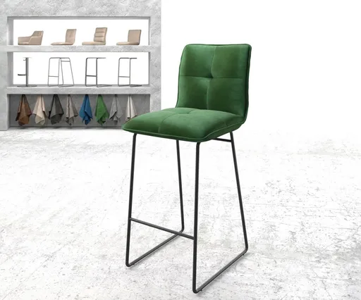 Barová židle Maddy-Flex Velvet Green Kovový rám s ližinami