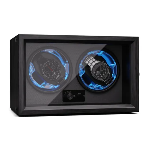 Klarstein Brienz 2, natahovač hodinek, 2 hodinky, 4 režimy, dřevěný vzhled, modré vnitřní osvětlení