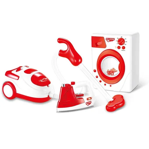 Souprava domácích spotřebičů na baterie žehlička, pračka a vysavač