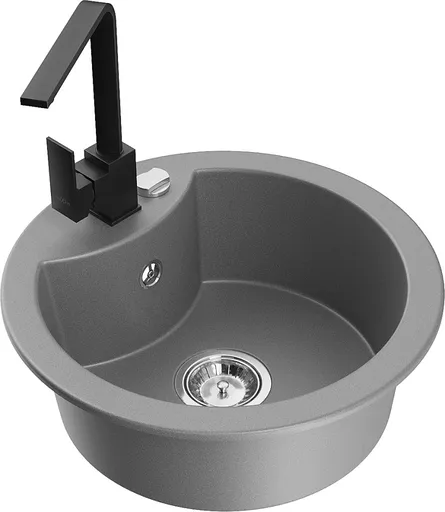 MEXEN/S Diego granitový dřez 1-miska včetně baterie Rita, šedý 6512-71-670300-70