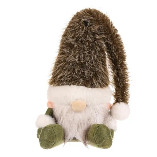 Vánoční dekorace Skřítek sedící, v. 20 cm, zelená/bílá, 20 CM