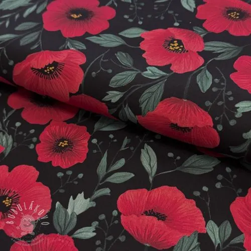 Bavlněná látka Poppy black digital print