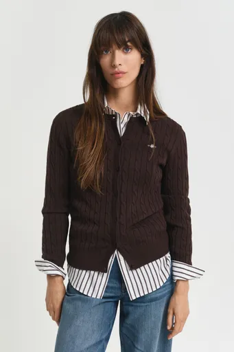 KARDIGÁN GANT STRETCH COTTON CABLE CARDIGAN DEEP BROWN