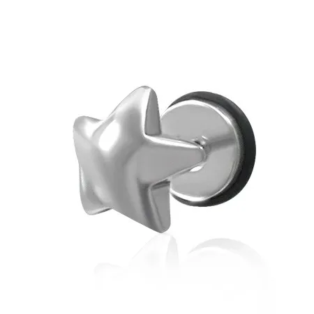 Falešný piercing do ucha z oceli - plug, hvězda