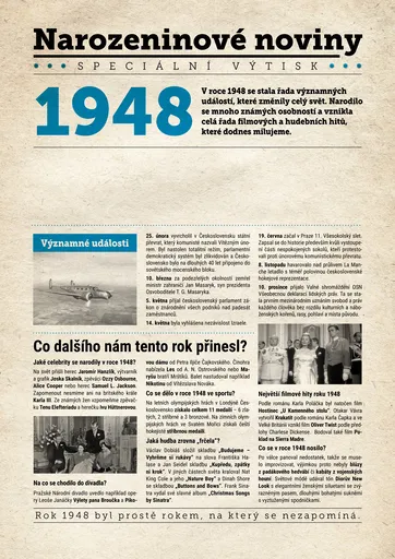Narozeninové noviny 1948 s vlastní fotografií a textem, S fotografií a textem