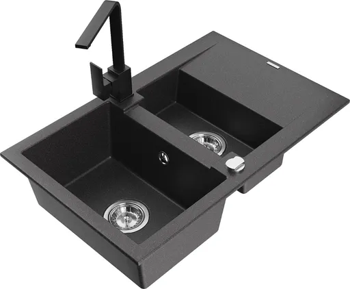 MEXEN/S Gaspar granitový dřez 1.5 s odkapávačem včetně baterie Rita, černý kropenatý  6507-76-670300-70