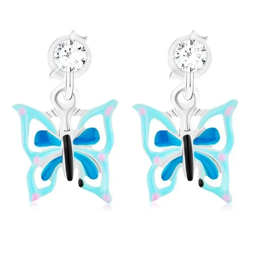 Náušnice, stříbro 925 - motýl s vyřezávanými křídly, krystal Swarovski
