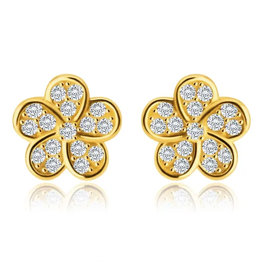 Náušnice ze 14K zlata - blýskavý kvítek vykládaný čirými zirkony, puzetky