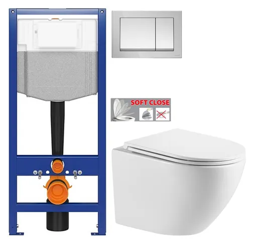 CERSANIT předstěnový instalační systém s tlačítkem chrom K97-509 + WC INVENA LIMNOS WITH SOFT, včetně soft/close sedátka K97-526 509 LI1