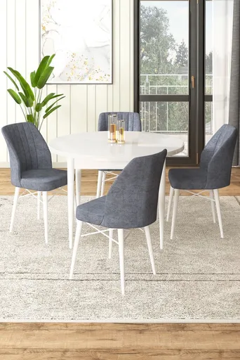 Dining Table & Chairs Set (5 Pieces) Rox - White, Fume