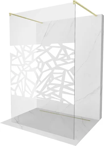 MEXEN/S Kioto samostatně stojící sprchová zástěna 110 x 200, bílý vzor 8 mm, zlatá kartáčovaná 800-110-002-55-85