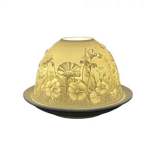 Bílý porcelánový svícen na čajovou svíčku s květinami Paollo - Ø 12 * 8 cm 6CE1826