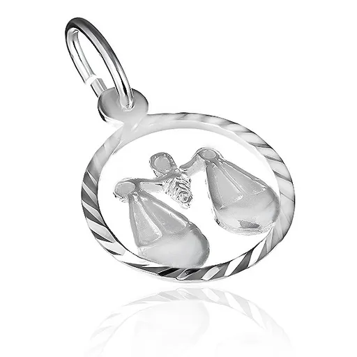Stříbrný přívěsek 925 - znamení "váhy" v lesklém kruhu
