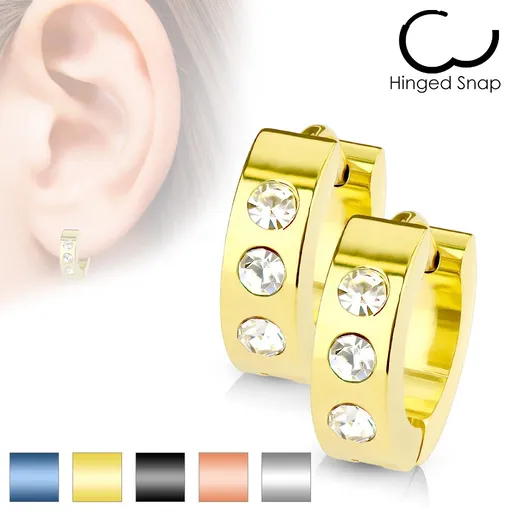 Náušnice z chirurgické oceli - tři zirkony čiré barvy - Barva: Černá