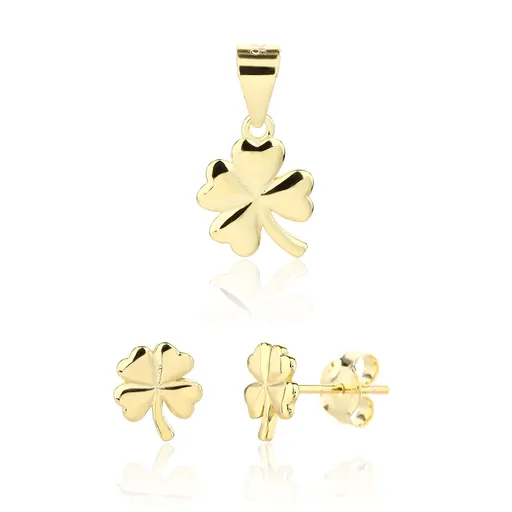JVD Hravá pozlacená sada šperků Čtyřlístek SVLS0124SJ6GO00 (přívěsek, náušnice)