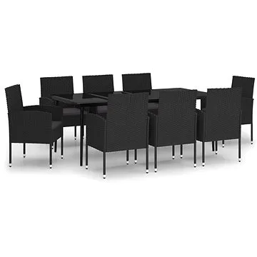 9dílný zahradní jídelní set černý, 3099636 (3099636)