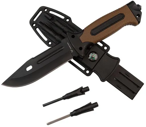 HASTAA Taktický nůž + podpalovač a brousek, 28 cm