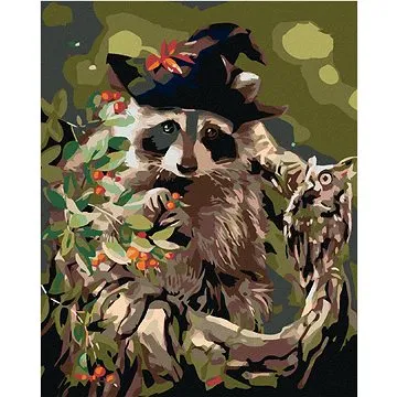 Malování podle čísel - Mýval s kloboukem a sovou (HRAmal00161nad)