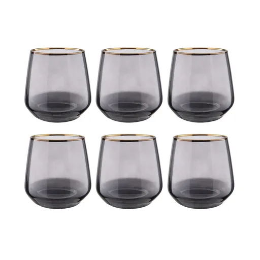TOUCH OF GOLD Sada sklenic se zlatým okrajem 345 ml set 6 ks - tm. šedá