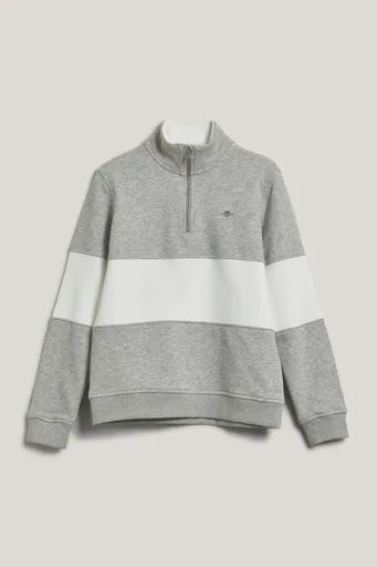 MIKINA GANT COLOR BLOCKED SHIELD HALF ZIP LIGHT GREY MELANGE
