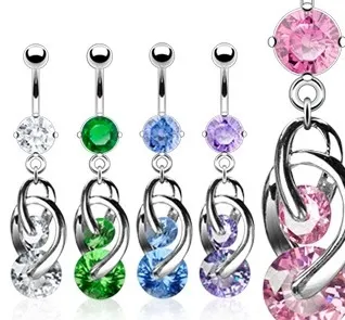 Piercing do pupíku - dvě podkovičky spojené zirkony - Barva zirkonu: Světlá modrá - LB