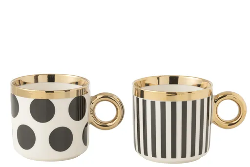 Set 2ks bílo-černý hrnek se zlatými detaily Hollywood - 9*9*8 cm 49200