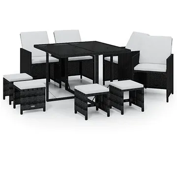 9dílný zahradní jídelní set s poduškami polyratan černý , 3095507 (3095507)