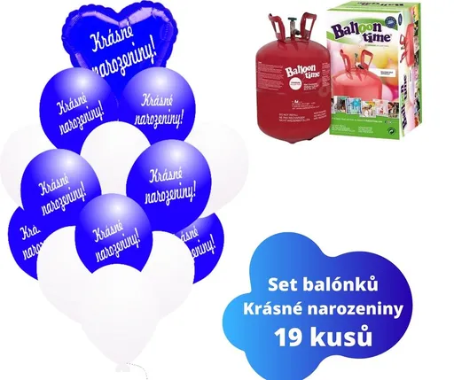 Helium set - tmavěmodré balónky KRÁSNÉ NAROZENINY - -