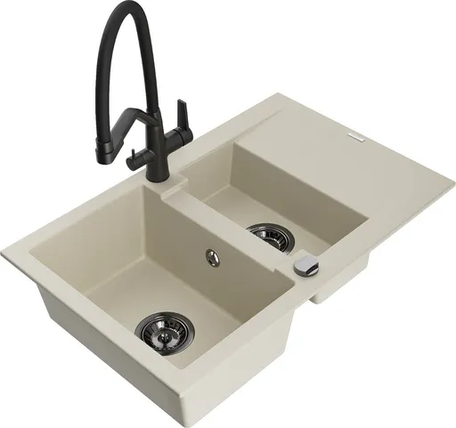 MEXEN/S Gaspar granitový dřez 1.5 s odkapávačem včetně baterie Duo, béžová 6507-69-671701-70-B