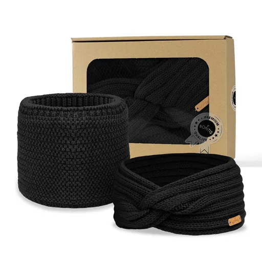 Dárkové balení: Překřížená čelenka a nákrčník - Černá