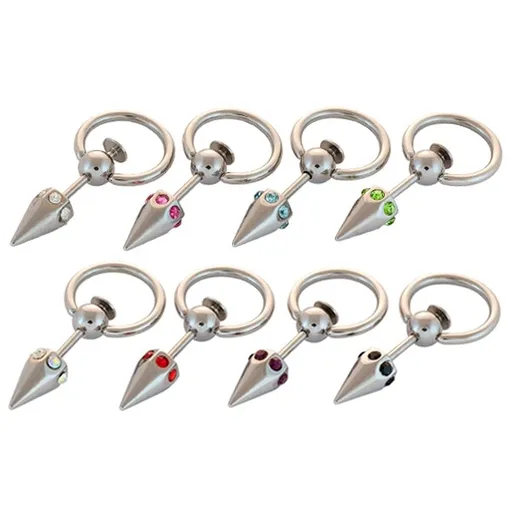 Piercing - kroužek, špice a vsazené barevné zirkonky - Barva zirkonu: Zelená - G