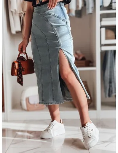 Džínová midi sukně s rozparkem MORETES modrá