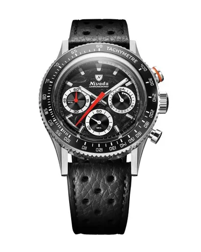 Nivada Grenchen Chronoking Mecaquartz Racing Black - Inter. Bezel - Black Racing Strap