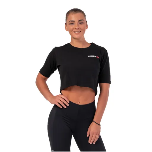 Dámský volný crop top Nebbia Minimalist Logo 600 Black XS
